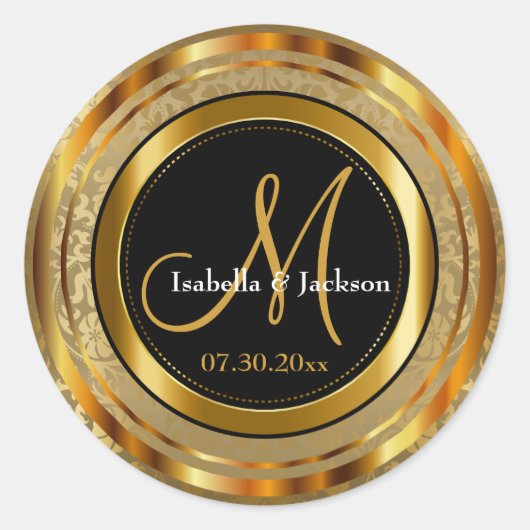 Mooie Gold Damask en Black Ronde Sticker (Voorkant)