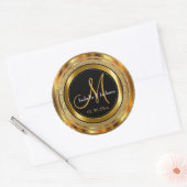 Mooie Gold Damask en Black Ronde Sticker (Envelop)