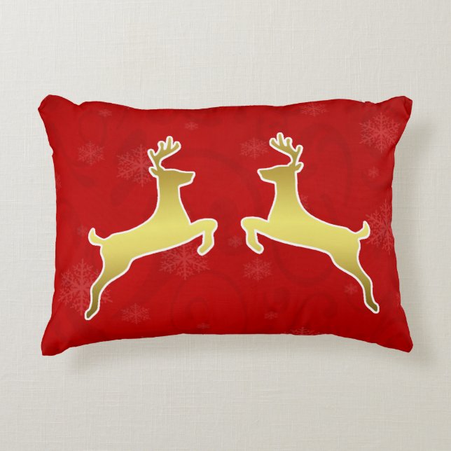 Mooie Gold Deer Elegant  Rood Kerstfeest Accent Kussen (Voorkant)