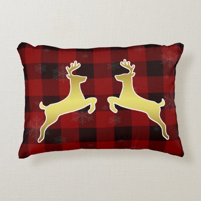 Mooie Gold Deer Elegant  Rood Kerstfeest Accent Kussen (Voorkant)