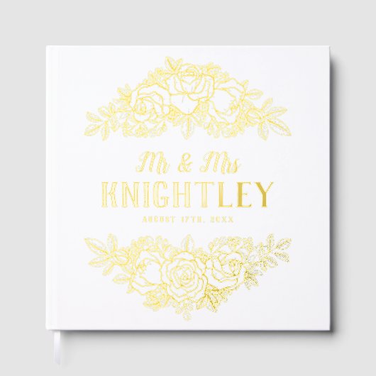 Mooie Gold Foil Rozen Floral Wedding Gastenboek (Voorkant)