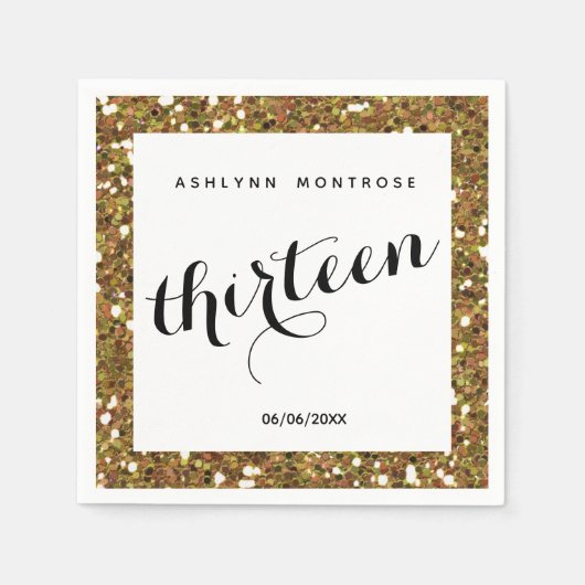 Mooie Gold Glitter 13e verjaardag Servet (Voorkant)