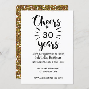 Mooie Gold Glitter Cheers tot 30 jaar Kaart