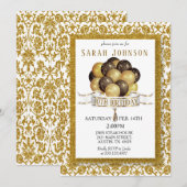 Mooie Gold Glitter Damask Birthday Kaart (Voorkant / Achterkant)