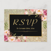 Mooie Gold Glitter Floral RSVP-respons Uitnodiging Briefkaart (Voorkant)