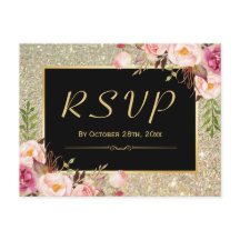 Mooie Gold Glitter Floral RSVP-respons