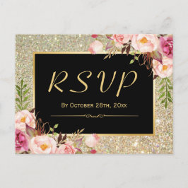Mooie Gold Glitter Floral RSVP-respons Uitnodiging Briefkaart