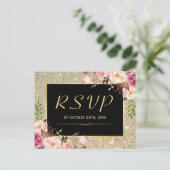 Mooie Gold Glitter Floral RSVP-respons Uitnodiging Briefkaart (Staand voorkant)