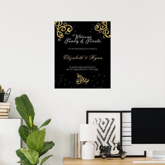 Mooie Gold Glitter zwaait met heldere sterren Poster (Thuiskantoor)