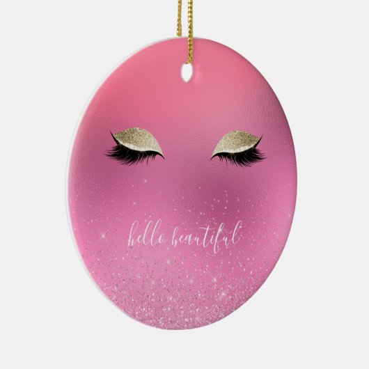 Mooie Gold Pink Glitzy Eyes Keramisch Ornament (Rechts)