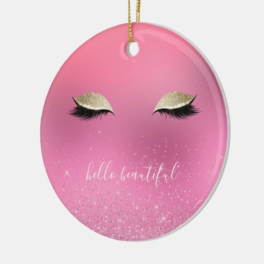 Mooie Gold Pink Glitzy Eyes Keramisch Ornament (Links)