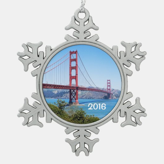 Mooie Golden Gate Bridge Tin Sneeuwvlok Ornament (Voorkant)