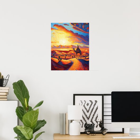 Mooie Golden Hour Desert Sunset & Camels Poster (Thuiskantoor)