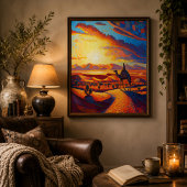 Mooie Golden Hour Desert Sunset & Camels Poster