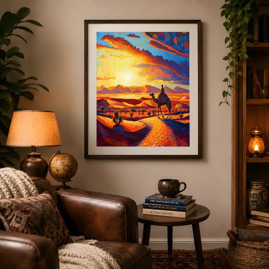 Mooie Golden Hour Desert Sunset & Camels Poster