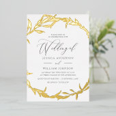 Mooie Golden Leaf Wreath Folie Wedding Folie Uitnodiging (Staand Voorkant)