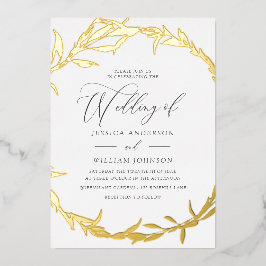 Mooie Golden Leaf Wreath Folie Wedding Uitnodiging