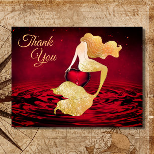 Mooie Golden Mermaid met rood hart Dank je wel Briefkaart