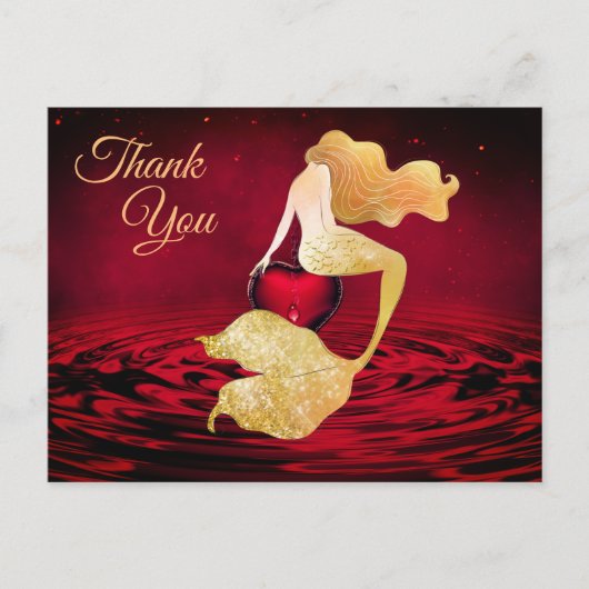 Mooie Golden Mermaid met rood hart Dank je wel Briefkaart (Voorkant)
