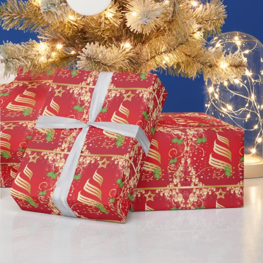 Mooie Golden Red feestelijke kerst Cadeaupapier (Feestdagen)