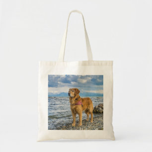 Mooie Golden Retriever/hond op strand foto Tote Bag