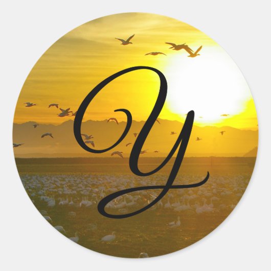 Mooie Golden Sunset Monogram Envelope-zegels Ronde Sticker (Voorkant)