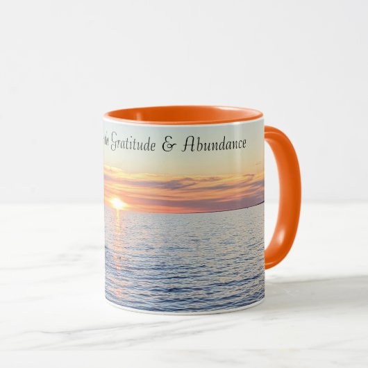 Mooie Golden Sunset op Zee Dankbaarheid Sinaasappe Mok (Voorkant rechts)