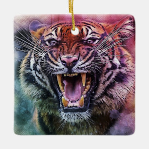 Mooie Gorrende Bengaalse Tijger Gezicht Foto Keramisch Ornament