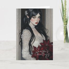 Mooie goth dame met rode poinsettia's kaart