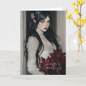 Mooie goth dame met rode poinsettia's kaart (Gele Bloem)