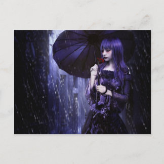 Mooie Gothic meisje in het Briefkaart van de Regen