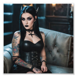 Mooie Gothic Meisje met Doornen op Hoofd Foto Afdruk