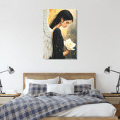 Mooie gotische engel en witte roos hemels canvas afdruk (Insitu (Slaapkamer))
