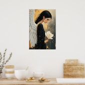 Mooie gotische engel en witte roos hemels poster (Keuken)