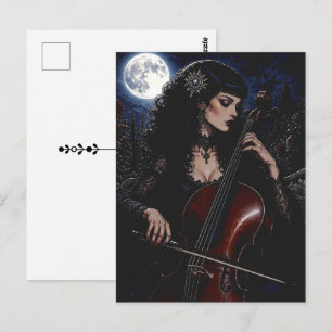 Mooie gotische schoonheid die cello speelt briefkaart