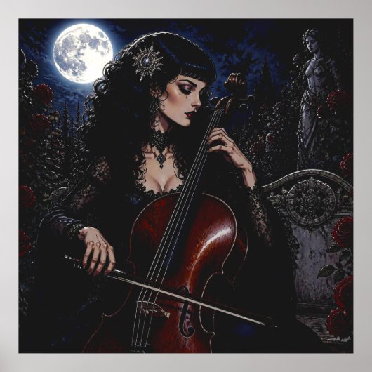 Mooie gotische schoonheid die cello speelt poster (Voorkant)