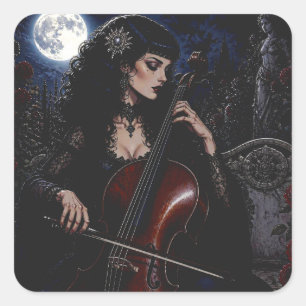 Mooie gotische schoonheid die cello speelt  vierkante sticker