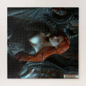 Mooie gotische vrouw op Dragon Chair Legpuzzel (Horizontaal)