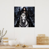 Mooie gotische vrouw op wit paard  poster (Keuken)