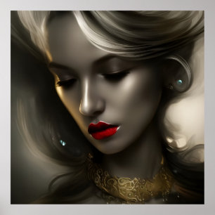 Mooie goud bronzen blonde vrouwen met rode lippen  poster