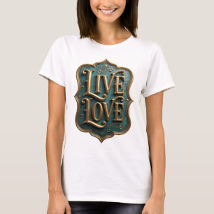Mooie Goud LIVE LOVE Artistiek Motief T-shirt