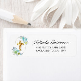 Mooie goudblauwe, Floral Baby Boy Baptisme Etiket