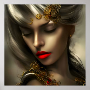 Mooie goudblonde vrouwen met rode lippen juwelen 2 poster