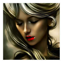 Mooie goudblonde vrouwen met rode lippen zilver 