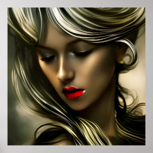 Mooie goudblonde vrouwen met rode lippen zilver  poster