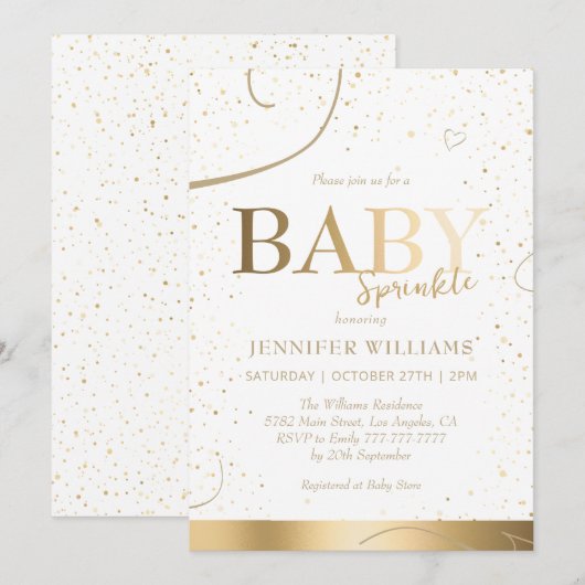 Mooie gouden Baby sprinkle douche Kaart (Voorkant / Achterkant)