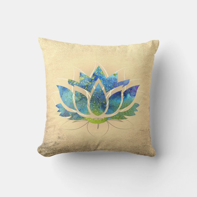 Mooie Gouden Blauwe Lotus, Zen  Kussen (Voorkant)