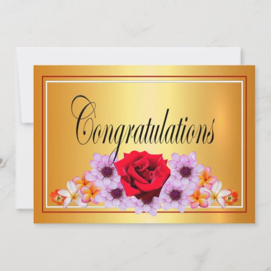 Mooie gouden bloem ontwerp gefeliciteerd kaart (Voorkant)