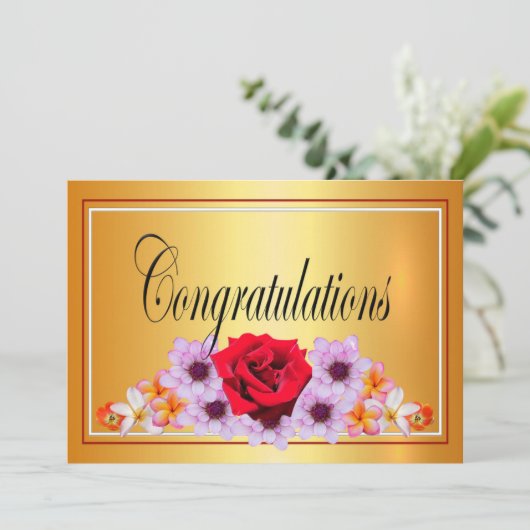 Mooie gouden bloem ontwerp gefeliciteerd kaart (Staand voorkant)