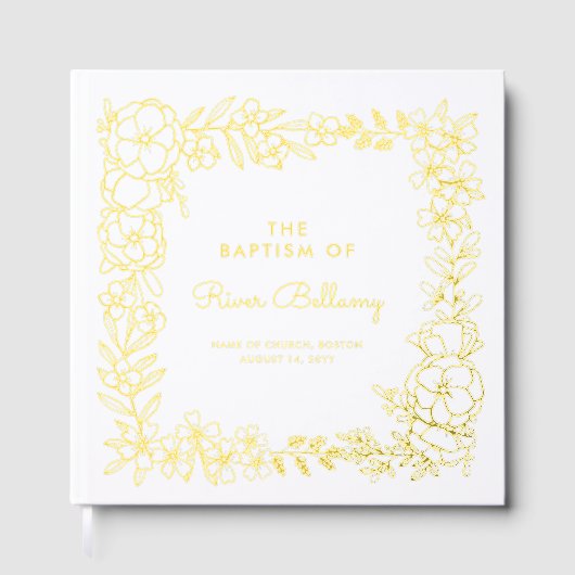 Mooie Gouden Bloemen Lijst Doop Gastenboek (Voorkant)